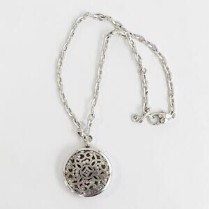 Brighton Serendipity Scroll Medallion Pendant Necklace 16-18" Retired Silver